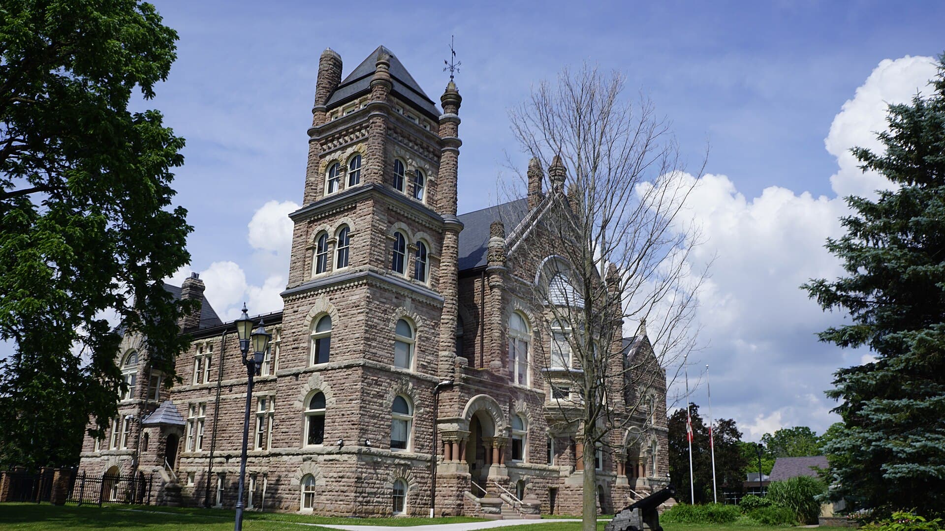The Oxford County Court House in Woodstock — a Romanesque stone landmark with its square tower